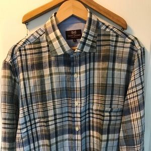 Hickey Freeman linen long sleeve button down shirt